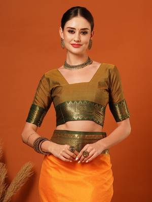 Musturd Jaccaurd Cotton Silk Mysore Silk Blend Saree With Blouse 5