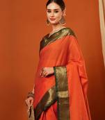 Buy Orange Jaccaurd Cotton Silk Mysore Silk Blend Saree With Blouse