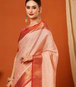 Peach Jaccaurd Cotton Silk Mysore Silk Blend Saree With Blouse