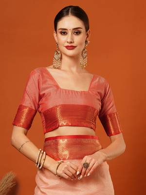 Peach Jaccaurd Cotton Silk Mysore Silk Blend Saree With Blouse 5