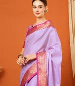 Purple Jaccaurd Cotton Silk Mysore Silk Blend Saree With Blouse