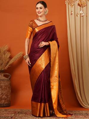 Brown Jaccaurd Cotton Silk Mysore Silk Blend Saree With Blouse 2