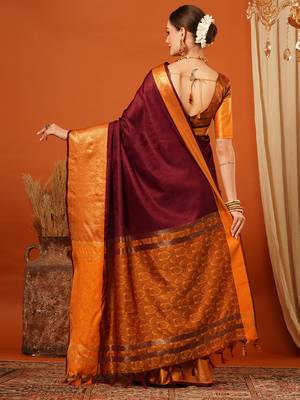 Brown Jaccaurd Cotton Silk Mysore Silk Blend Saree With Blouse 3