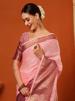Gajari Jaccaurd Cotton Silk Mysore Silk Blend Saree With Blouse 1