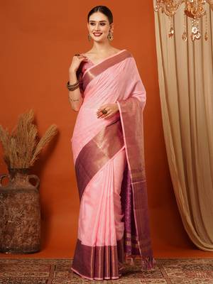 Gajari Jaccaurd Cotton Silk Mysore Silk Blend Saree With Blouse 2