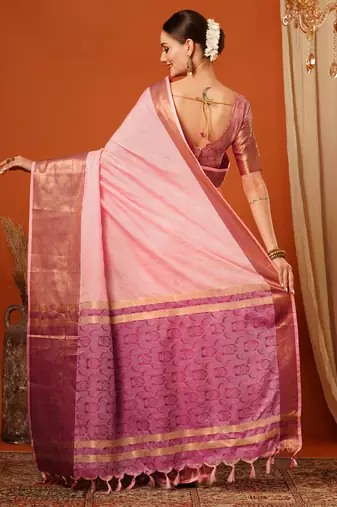 Gajari Jaccaurd Cotton Silk Mysore Silk Blend Saree With Blouse