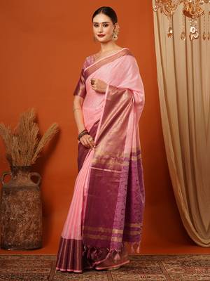 Gajari Jaccaurd Cotton Silk Mysore Silk Blend Saree With Blouse 4