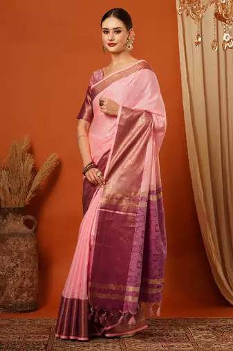 Gajari Jaccaurd Cotton Silk Mysore Silk Blend Saree With Blouse