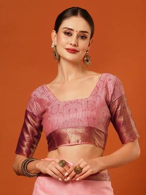 Gajari Jaccaurd Cotton Silk Mysore Silk Blend Saree With Blouse 5