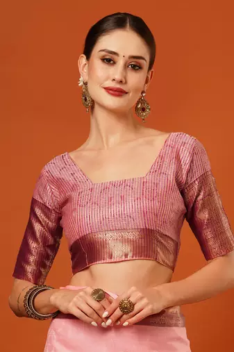 Gajari Jaccaurd Cotton Silk Mysore Silk Blend Saree With Blouse