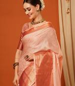 Peach Jaccaurd Cotton Silk Mysore Silk Blend Saree With Blouse