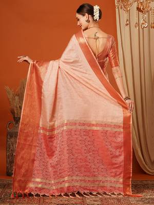 Peach Jaccaurd Cotton Silk Mysore Silk Blend Saree With Blouse 3