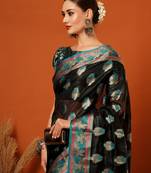 Black Jaccaurd Oraganza Silk Bollywood  Saree With Blouse