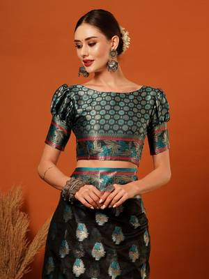 Black Jaccaurd Oraganza Silk Bollywood  Saree With Blouse 5