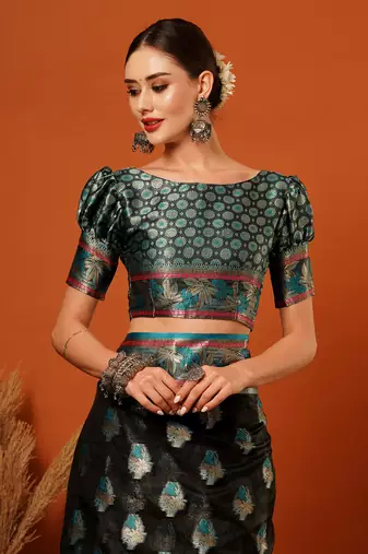 Black Jaccaurd Oraganza Silk Bollywood  Saree With Blouse
