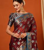 Maroon Jaccaurd Oraganza Silk Bollywood  Saree With Blouse