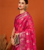 Pink Jaccaurd Oraganza Silk Bollywood  Saree With Blouse