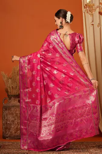 Pink Jaccaurd Oraganza Silk Bollywood  Saree With Blouse