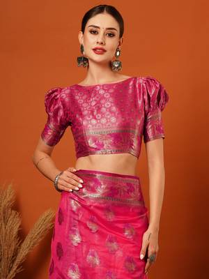 Pink Jaccaurd Oraganza Silk Bollywood  Saree With Blouse 5