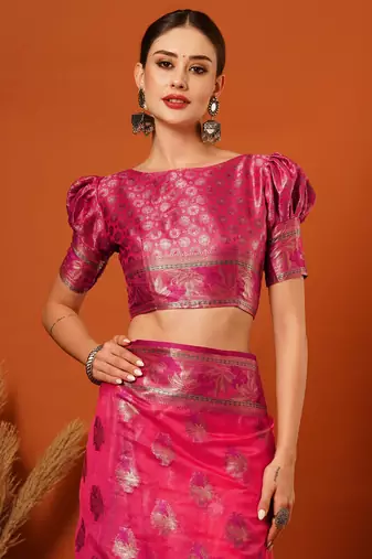 Pink Jaccaurd Oraganza Silk Bollywood  Saree With Blouse