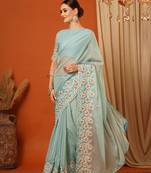 Light Blue Jaccaurd Oraganza Silk Bollywood  Saree With Blouse