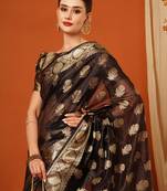 Brown Jaccaurd Oraganza Silk Bollywood  Saree With Blouse