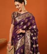 Purple Jaccaurd Oraganza Silk Bollywood  Saree With Blouse