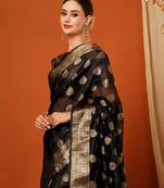 Brown Jaccaurd Oraganza Silk Bollywood  Saree With Blouse