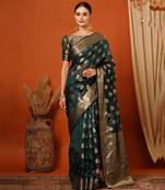 Light Blue Jaccaurd Oraganza Silk Bollywood  Saree With Blouse