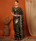 Green Jaccaurd Oraganza Silk Bollywood  Saree With Blouse