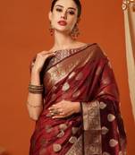 Maroon Jaccaurd Oraganza Silk Bollywood  Saree With Blouse