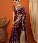 Purple Jaccaurd Oraganza Silk Bollywood  Saree With Blouse