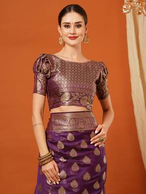 Purple Jaccaurd Oraganza Silk Bollywood  Saree With Blouse 5