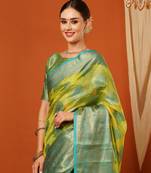 Light Blue Jaccaurd Oraganza Silk Bollywood  Saree With Blouse