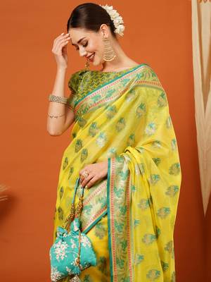 Green Jaccaurd Oraganza Silk Bollywood  Saree With Blouse 1