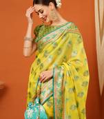 Green Jaccaurd Oraganza Silk Bollywood  Saree With Blouse
