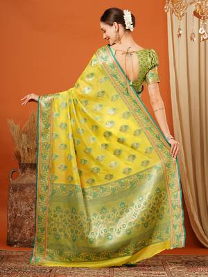 Green Jaccaurd Oraganza Silk Bollywood  Saree With Blouse 3