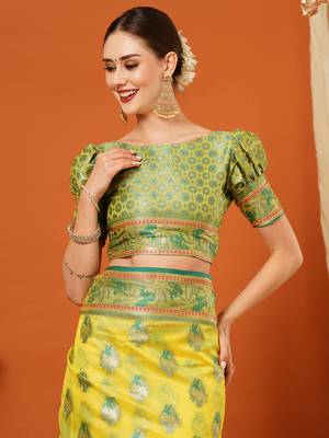 Green Jaccaurd Oraganza Silk Bollywood  Saree With Blouse 5