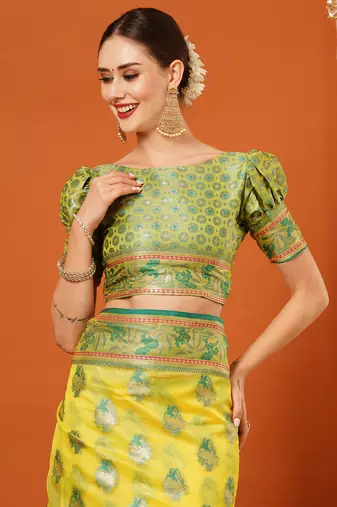 Green Jaccaurd Oraganza Silk Bollywood  Saree With Blouse
