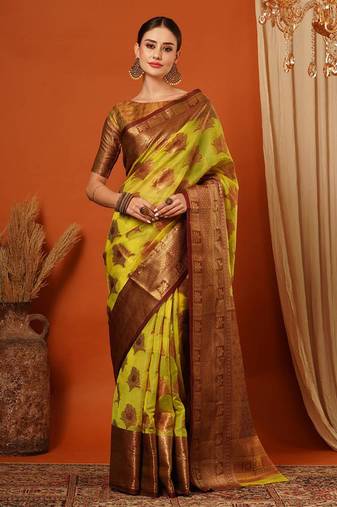 Maroon Jaccaurd Oraganza Silk Bollywood  Saree With Blouse