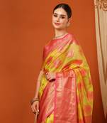 Pink Jaccaurd Oraganza Silk Bollywood  Saree With Blouse