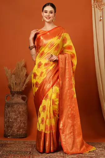 Red Jaccaurd Oraganza Silk Bollywood  Saree With Blouse