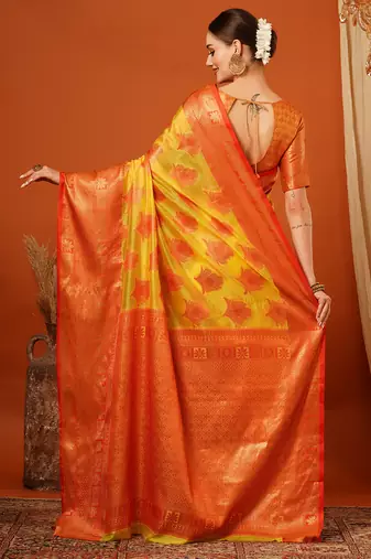 Red Jaccaurd Oraganza Silk Bollywood  Saree With Blouse
