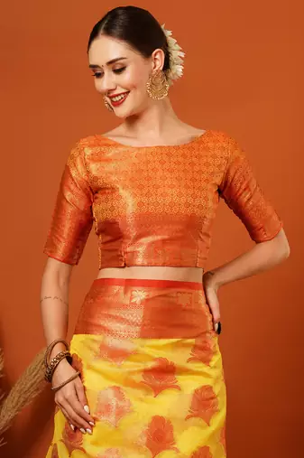 Red Jaccaurd Oraganza Silk Bollywood  Saree With Blouse