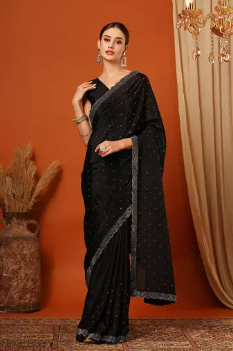 Black  Rangoli Silk  Bollywood  Saree With Blouse