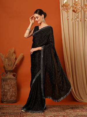 Black  Rangoli Silk  Bollywood  Saree With Blouse 3