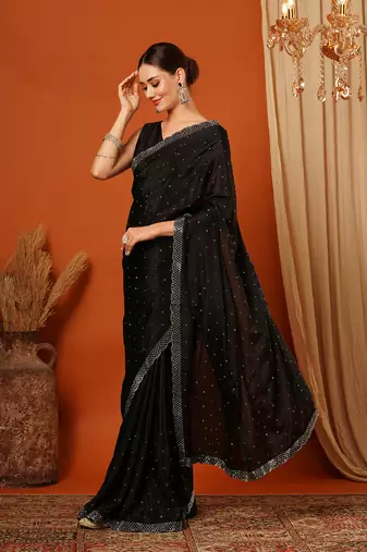Black  Rangoli Silk  Bollywood  Saree With Blouse