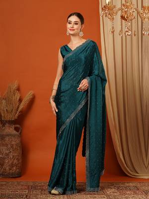 Dark Blue  Rangoli Silk  Bollywood  Saree With Blouse 1