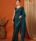 Dark Blue  Rangoli Silk  Bollywood  Saree With Blouse