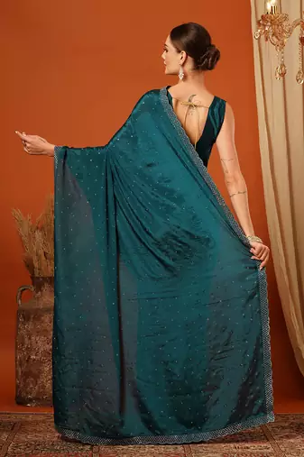 Dark Blue  Rangoli Silk  Bollywood  Saree With Blouse